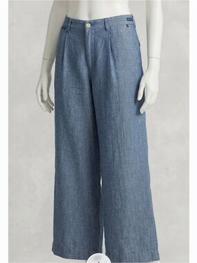 Ralph Lauren Blue Wide-Leg Linen Blend Chinos